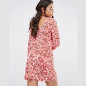 Billabong red and white floral long sleeve dress